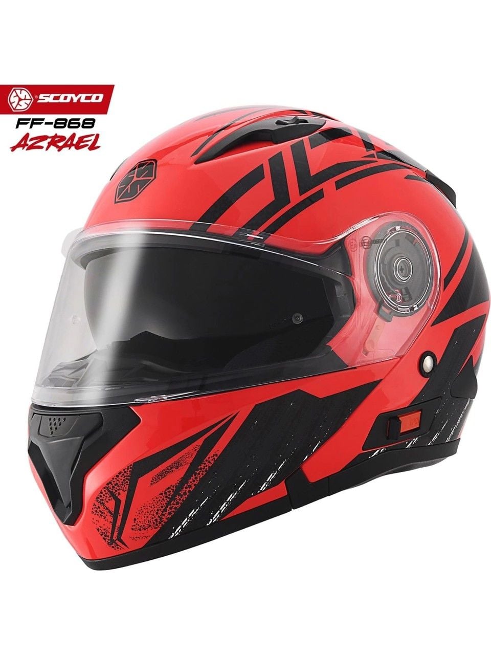 Scoyco FF-868 Azrael Kırmızı-Siyah Çene Açılır Güneş Vizörlü Kask