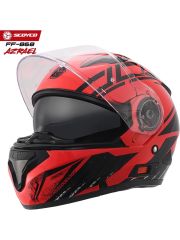 Scoyco FF-868 Azrael Kırmızı-Siyah Çene Açılır Güneş Vizörlü Kask