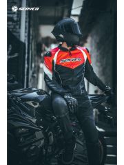 Scoyco JK187 4 Mevsim Mont Pu Leather Black-Red